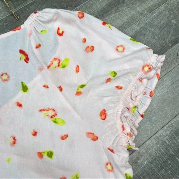 BP Nordstrom Pink Red Petal Patterned Smocked Short Sleeve Crop Top 1X - Picture 10 of 12